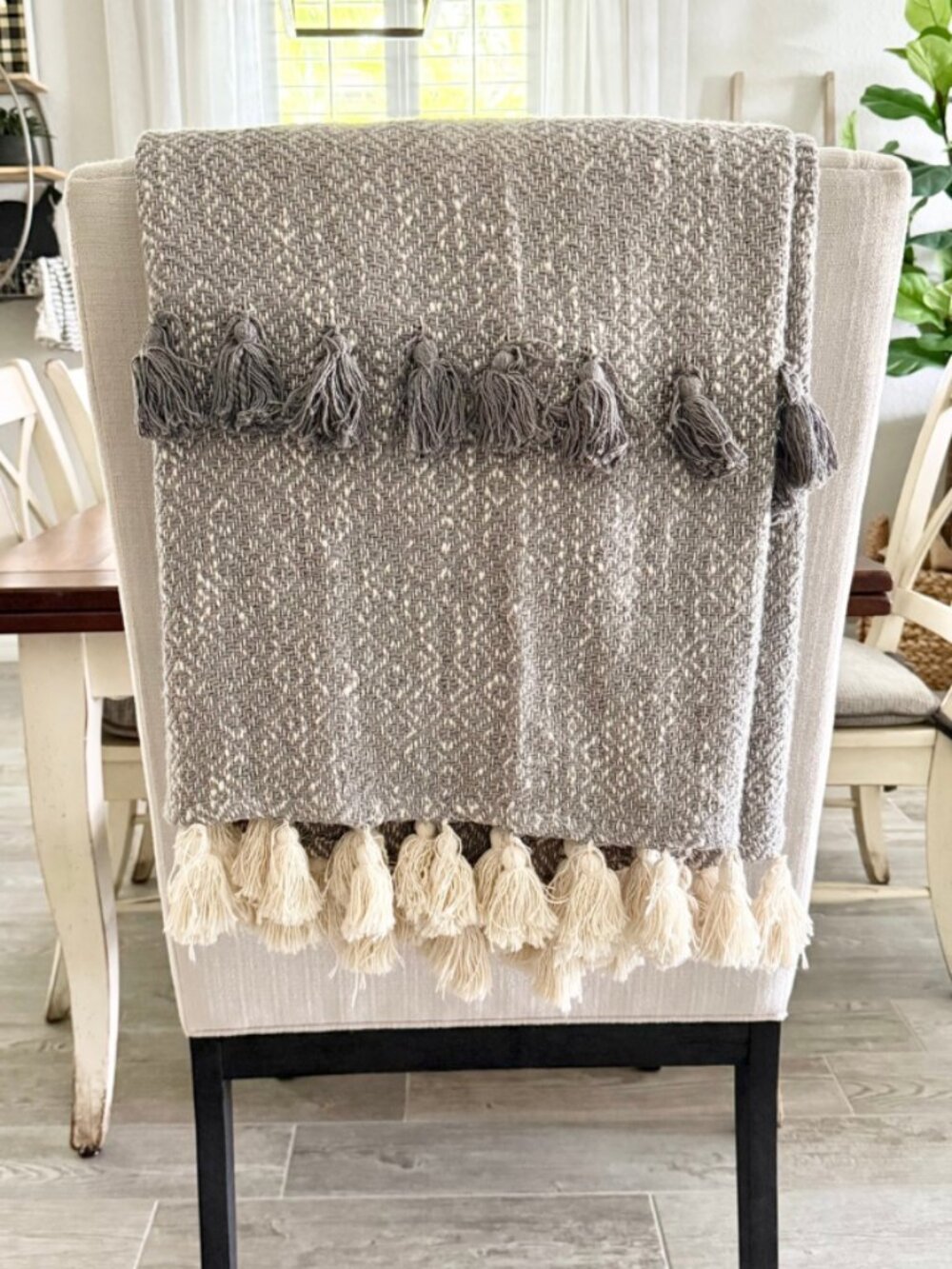 Patterned Throw Blanket with Chunky Tassels